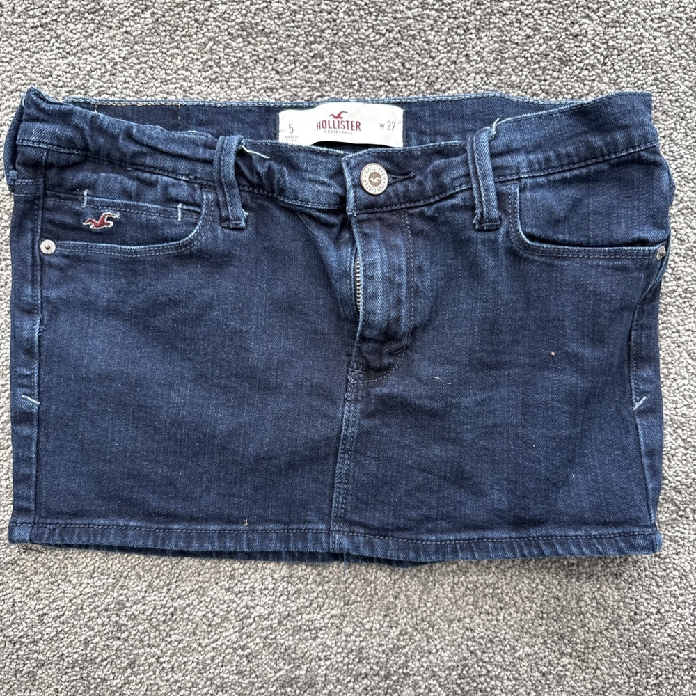 Y2K Hollister Micro Mini Skirt 5 W27 Dark Wash Distressed Raw Hem Low Rise